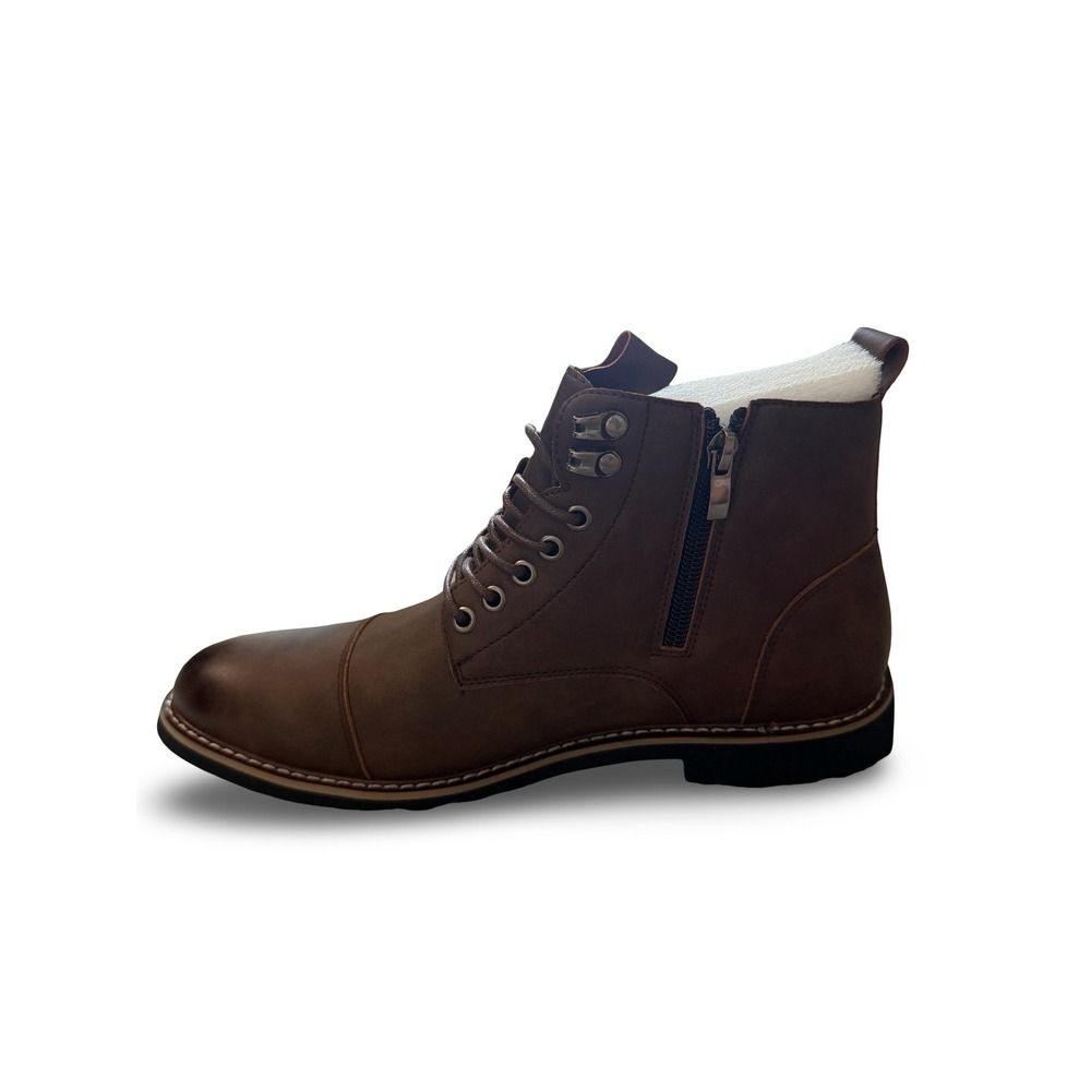 Mens Dark Brown Faux Leather Cap Toe Lace Up Ankle Boots M 8.5 - Picture 6 of 14
